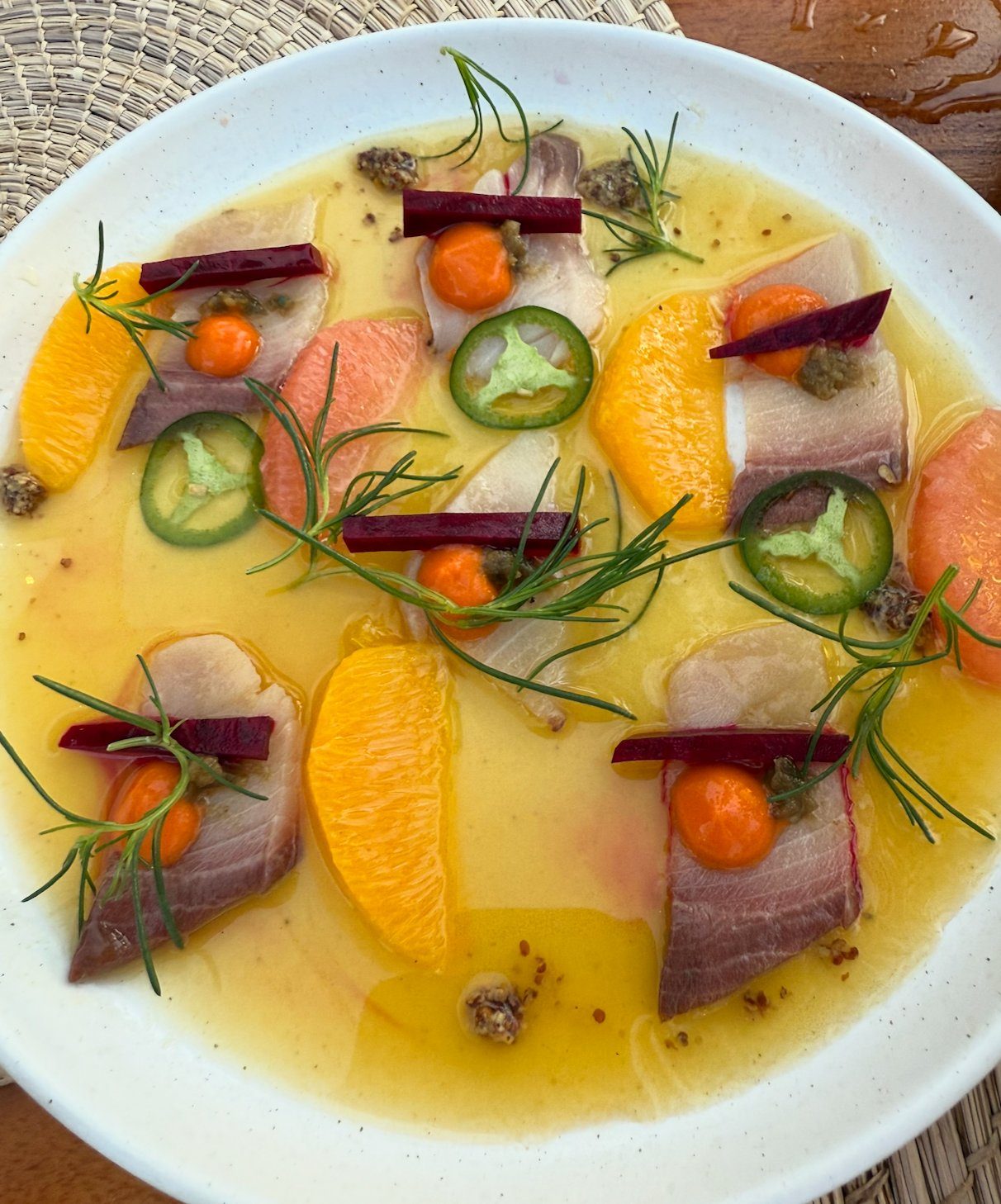 Snapper ceviche with citrus, beet and jalapeno at Lua Beach House, Turks and Caicos